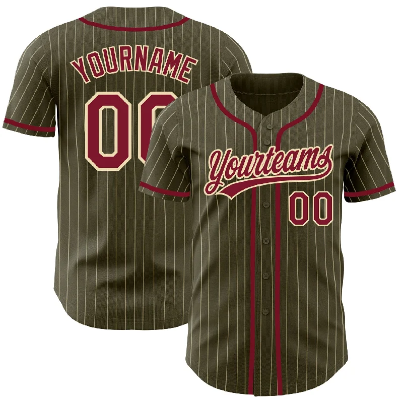 Baseball Jersey for Baseball Training Gear-Custom Olive City Cream Pinstripe Crimson Authentic Salute To Service Baseball Jersey