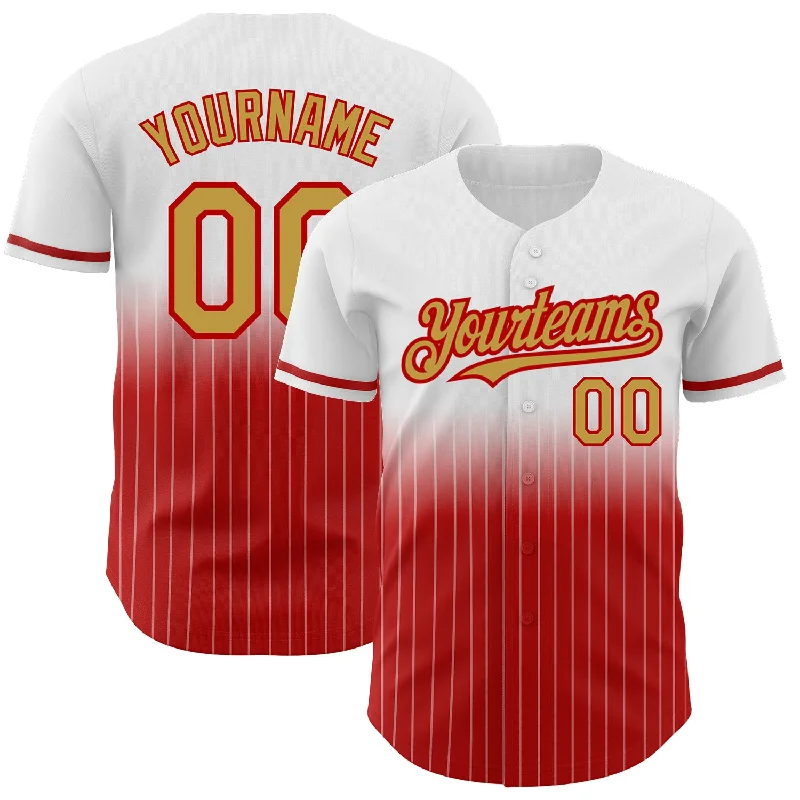 Baseball Jersey for Premium Baseball Fan Gear-Custom White Pinstripe Old Gold-Red Authentic Fade Fashion Baseball Jersey