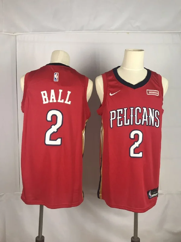 Basketball Jersey for Game Day Wear-Pelicans 2 Lonzo Ball Red Swingman Basketball Jersey