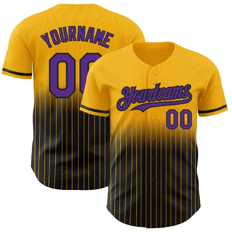 Baseball Jersey for Lightweight Cotton Design-Custom Gold Pinstripe Purple-Black Authentic Fade Fashion Baseball Jersey