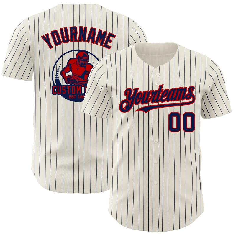 Baseball Jersey for Lightweight Cotton Design-Custom Cream Navy Pinstripe Red Authentic Baseball Jersey