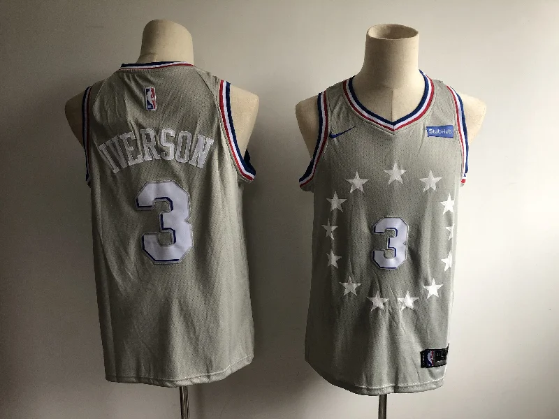 Basketball Jersey for Lightweight Design for Kids-76ers 3 Allen Iverson Gray 2018-19 City Edition Swingman Basketball Jersey