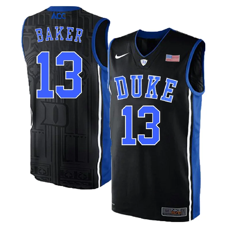 Personalized Basketball Jersey-Duke Blue Devils 13 Joey Baker Black Elite College Basketball Basketball Jersey