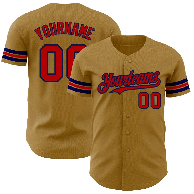 Baseball Jersey for Soft and Comfortable Fit-Custom Old Gold Red-Navy Authentic Baseball Jersey