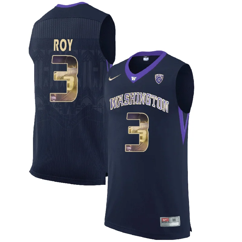 Basketball Jersey for High-Quality Materials-Washington Huskies 3 Brandon Roy Black With Portait College Basketball Basketball Jersey