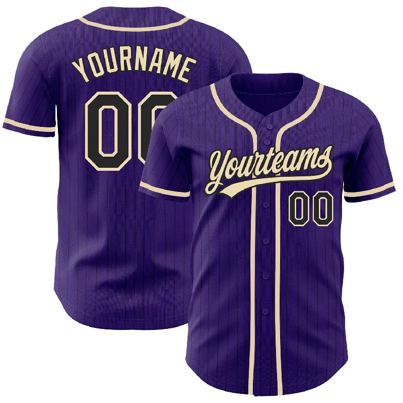 Baseball Jersey for Sports Event Fans-Custom Purple Black Pinstripe City Cream Authentic Baseball Jersey