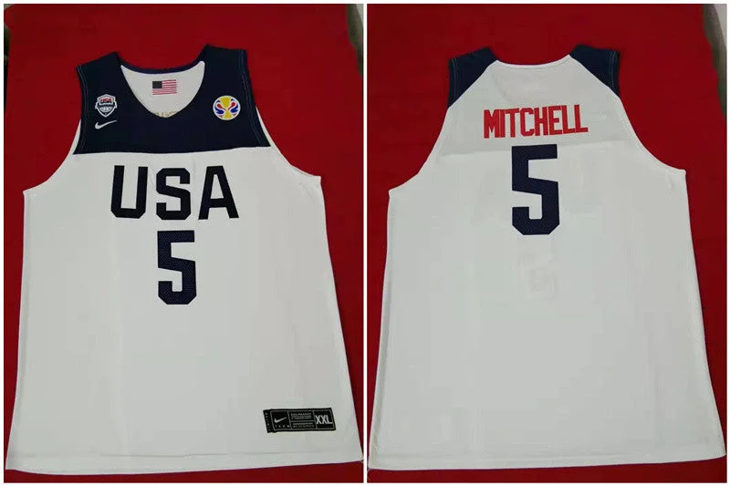 Basketball Jersey for Authentic Player Look-Team USA 5 Mitchell White 2016 Olympics Basketball Swingman Basketball Jersey