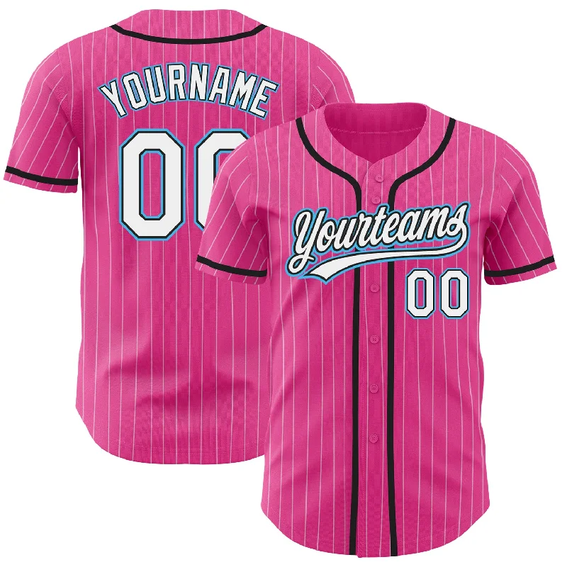 Baseball Jersey for Home and Away Games-Custom Pink White Pinstripe Sky Blue Authentic Baseball Jersey