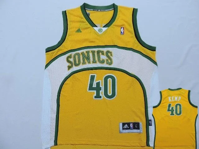 Basketball Jersey for Kids and Adults-Supersonics 40 Kemp Yellow New Revolution 30 Basketball Jerseys