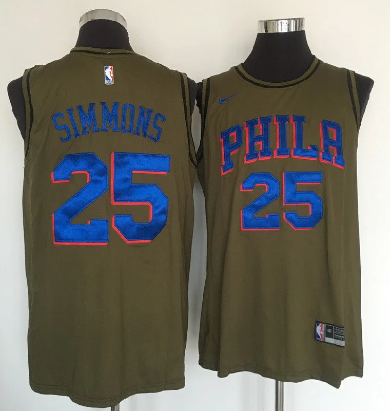 Basketball Jersey for Comfortable Fit for All Sizes-76ers 25 Ben Simmons Olive Swingman Basketball Jersey