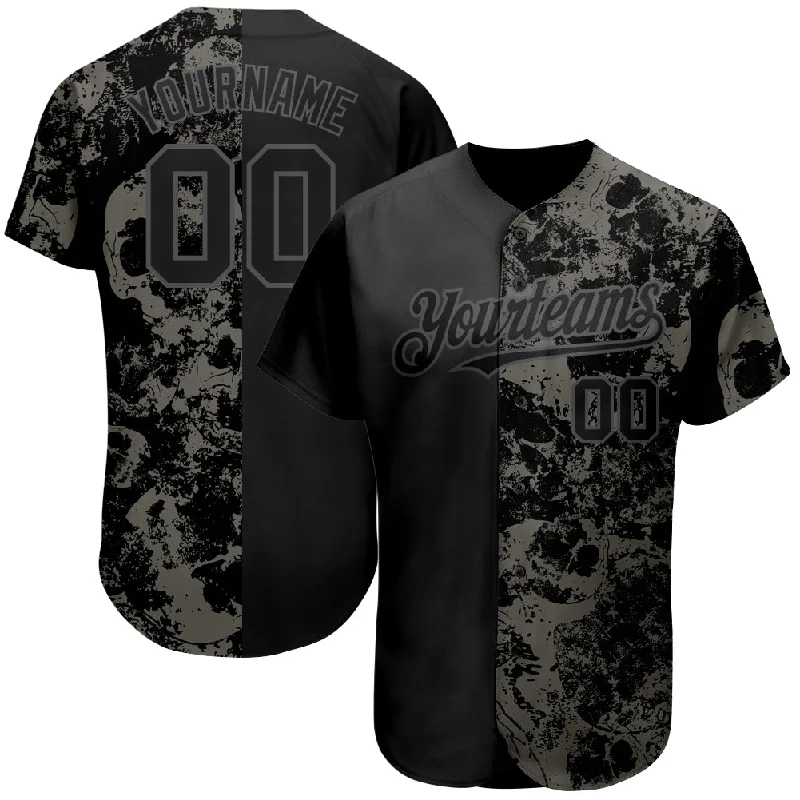 Baseball Jersey for Lightweight Game Wear-Custom Black Steel Gray 3D Skull Fashion Authentic Baseball Jersey