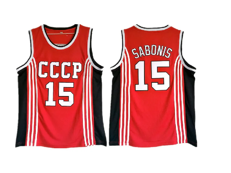 Basketball Jersey for School and College Teams-Soviet Union CCCP 15 Arvydas Sabonis Red College Basketball Basketball Jersey