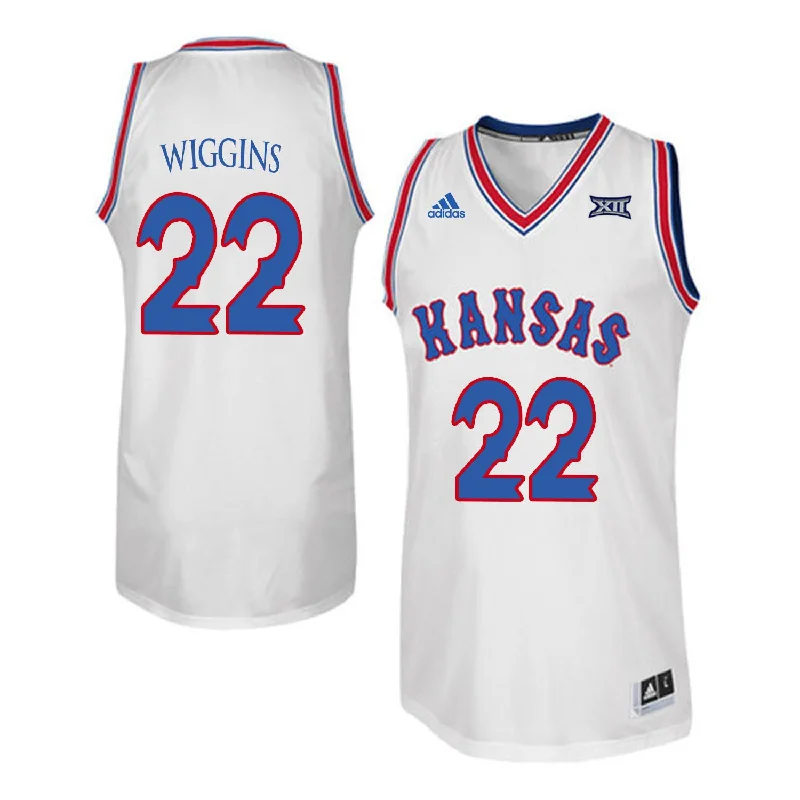 Basketball Jersey for Personalized Game Day Apparel-Kansas Jayhawks 22 Andrew Wiggins White Throwback College Basketball Basketball Jersey