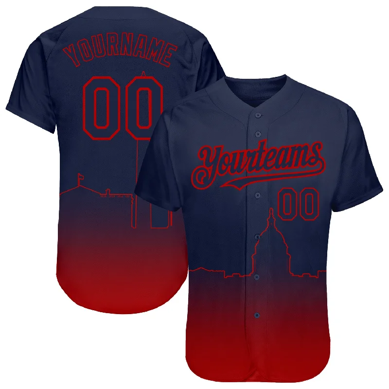 Baseball Jersey for Comfortable Team Uniform-Custom Navy Red 3D Washington City Edition Fade Fashion Authentic Baseball Jersey