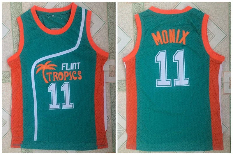 Basketball Jersey for Men-Flint Tropics 11 Ed Monix Green Semi Pro Movie Stitched Basketball Basketball Jersey