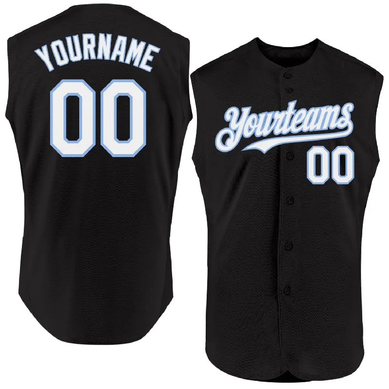 Baseball Jersey for Unique Color Patterns-Custom Black White-Light Blue Authentic Sleeveless Baseball Jersey