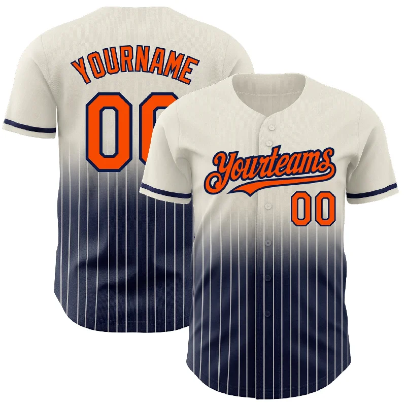 Baseball Jersey for Breathable Design-Custom Cream Pinstripe Orange-Navy Authentic Fade Fashion Baseball Jersey