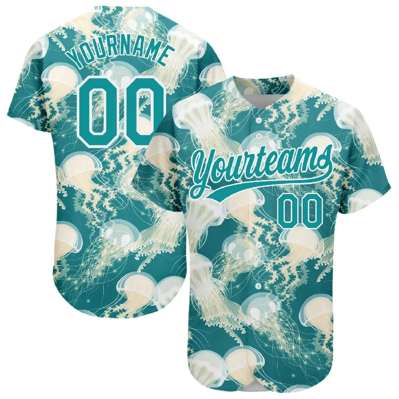 Baseball Jersey for Baseball Fan Apparel-Custom Teal White 3D Pattern Design Jellyfish Authentic Baseball Jersey