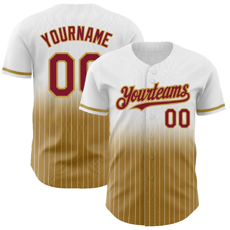 Baseball Jersey for Personalized Apparel for Fans-Custom White Pinstripe Crimson-Old Gold Authentic Fade Fashion Baseball Jersey