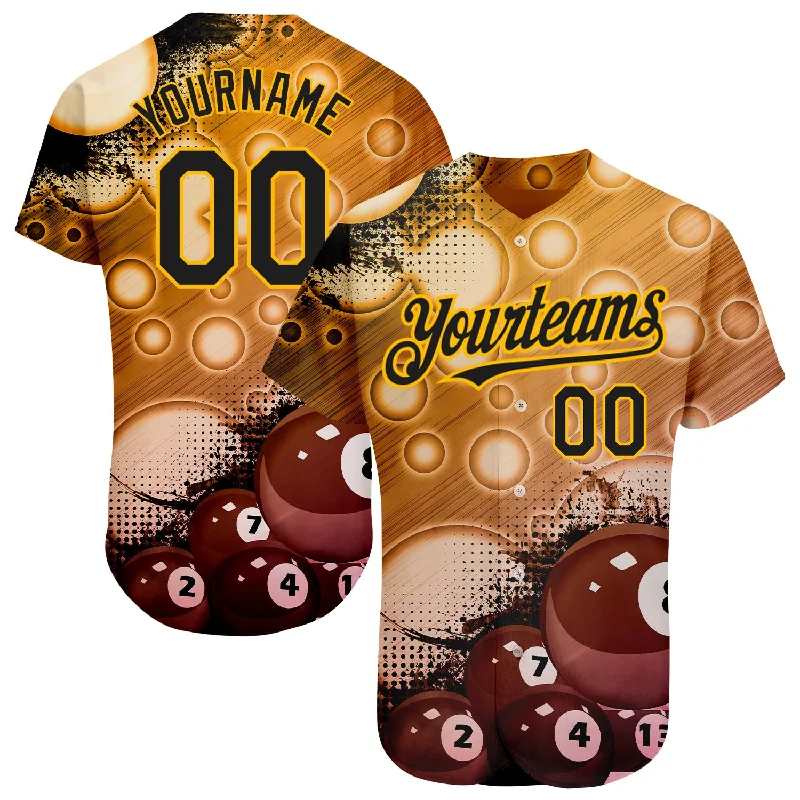 Baseball Jersey for All-Around Baseball Wear-Custom Gold Black 3D Pattern Design Billiards Authentic Baseball Jersey