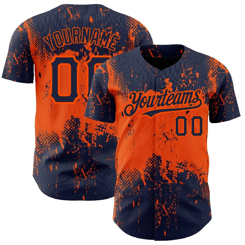 Baseball Jersey for Comfortable Game Day-Custom Navy Orange 3D Pattern Design Abstract Splatter Grunge Art Authentic Baseball Jersey