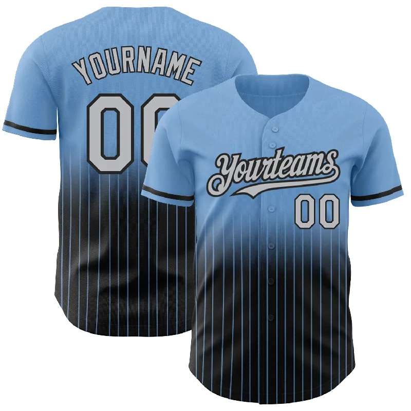 Baseball Jersey for Team Custom Fit-Custom Light Blue Pinstripe Gray-Black Authentic Fade Fashion Baseball Jersey