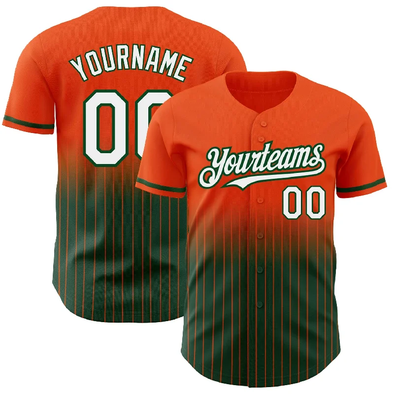 Baseball Jersey for Custom Sports Uniforms-Custom Orange Pinstripe White-Green Authentic Fade Fashion Baseball Jersey