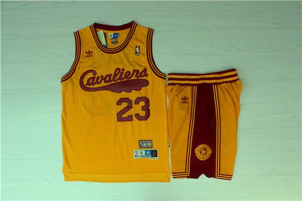 Basketball Jersey for Casual Game Day Apparel-Cavaliers 23 James Yellow Hardwood Classics Basketball Jersey(With Shorts)