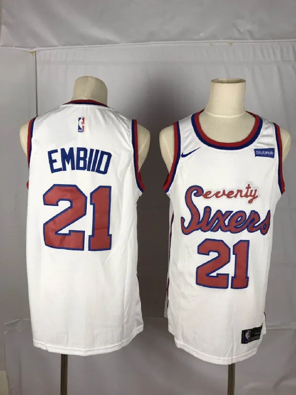 Basketball Jersey for Custom Team Logos-76ers 21 Joel Embiid White Throwback Swingman Basketball Jersey