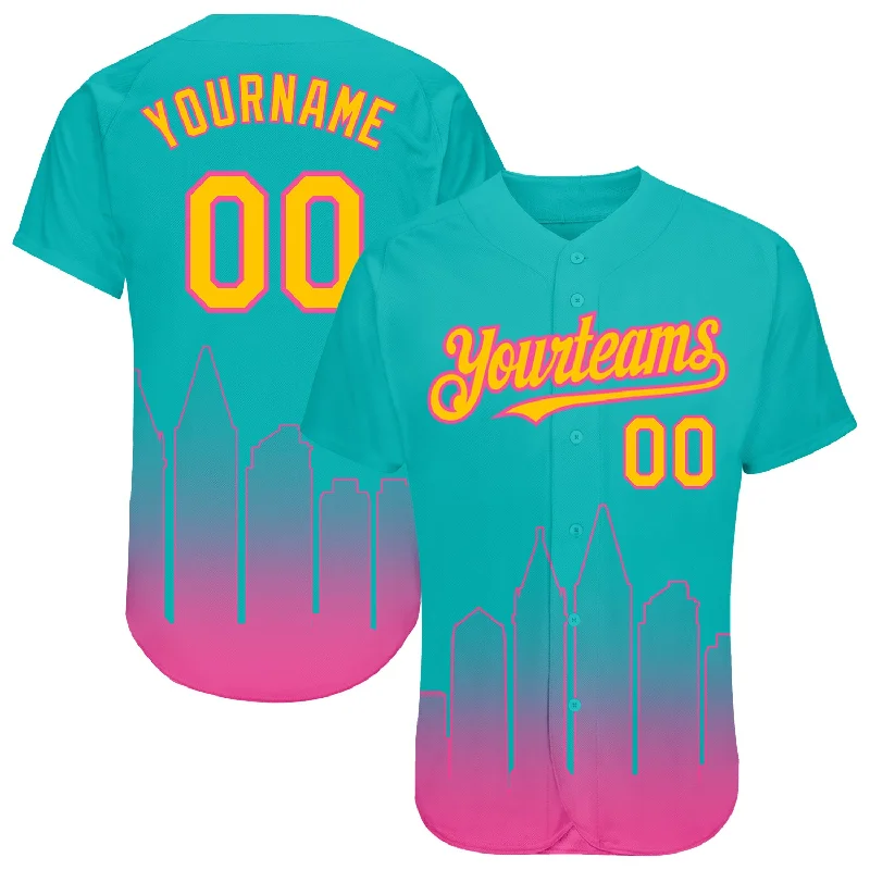 Baseball Jersey for Youth Baseball Players-Custom Aqua Yellow-Pink 3D San Diego City Edition Fade Fashion Authentic Baseball Jersey