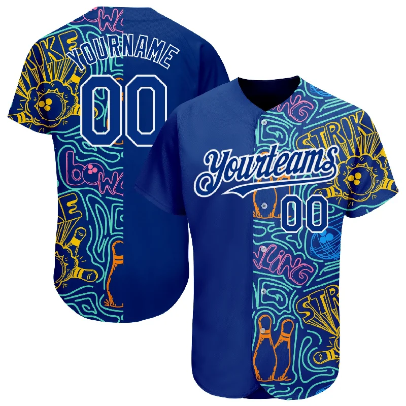 Baseball Jersey for Personalized Fan Designs-Custom Royal White 3D Pattern Design Bowling Authentic Baseball Jersey