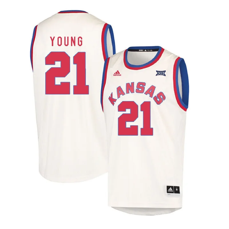 Basketball Jersey for Personalized Fan Support-Kansas Jayhawks 21 Clay Young Cream Throwback College Basketball Basketball Jersey