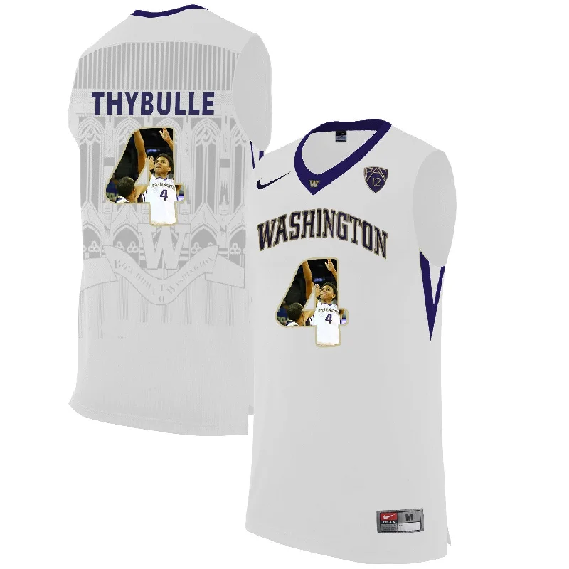 Basketball Jersey for Custom Logos-Washington Huskies 4 Matisse Thybulle White With Portait College Basketball Basketball Jersey