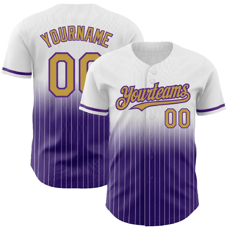 Baseball Jersey for Personalized Game Jerseys-Custom White Pinstripe Old Gold-Purple Authentic Fade Fashion Baseball Jersey