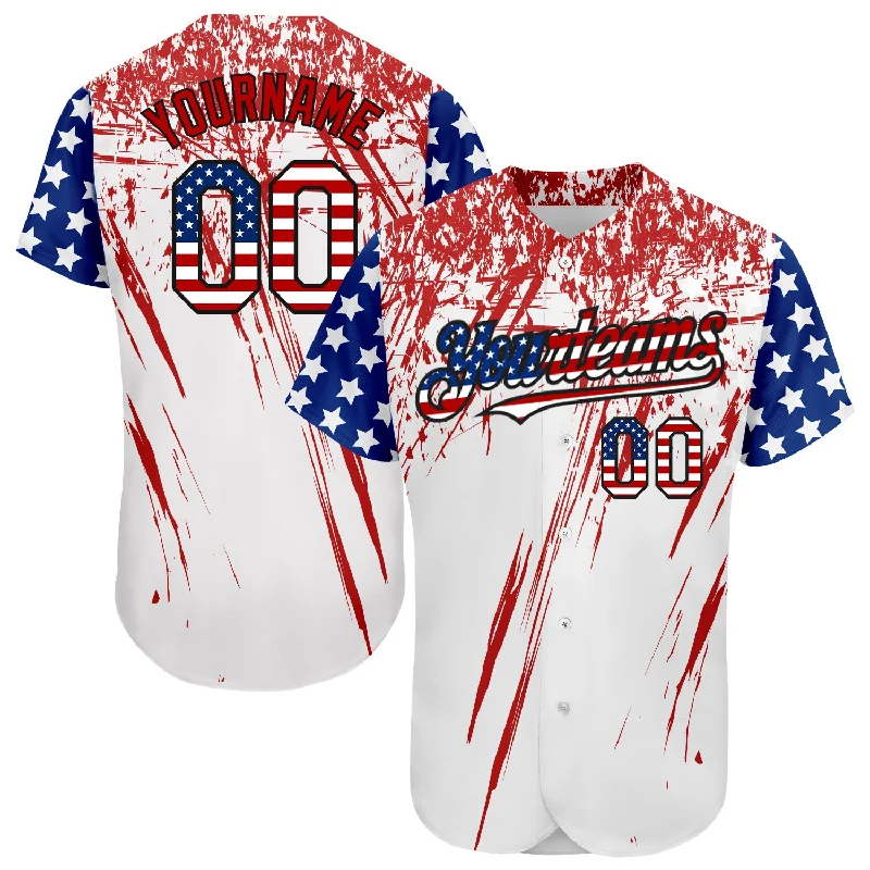 Baseball Jersey for Classic Team Jersey Look-Custom White USA Flag Royal Red-Black 3D Authentic Baseball Jersey