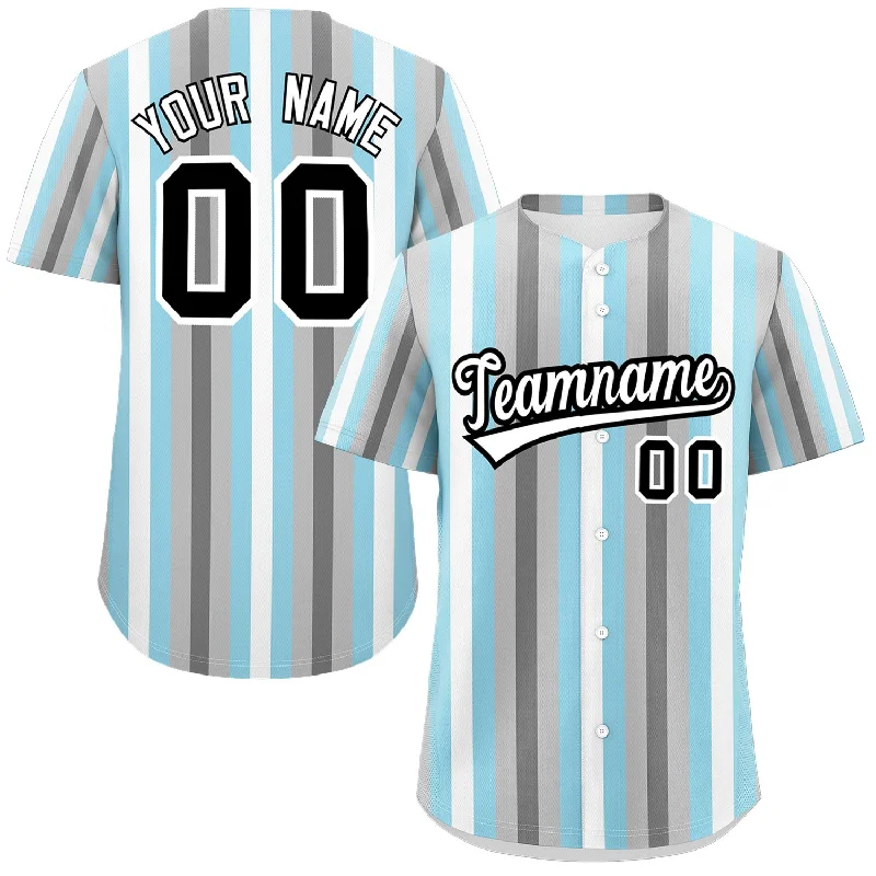 Baseball Jersey for Cool Custom Player Designs-Custom Gray Powder Blue-White Demiboy For Pride Month Color Block Authentic Baseball Jersey