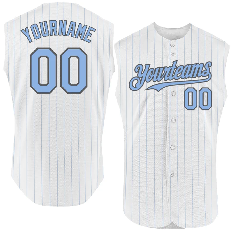 Baseball Jersey for Customized Jersey Fit-Custom White Light Blue Pinstripe Gray Authentic Sleeveless Baseball Jersey