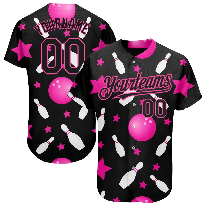 Baseball Jersey for Personalized Game Jerseys-Custom Black Pink 3D Pattern Design Bowling Authentic Baseball Jersey