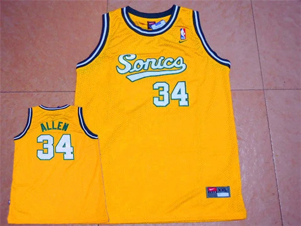 Basketball Jersey for Comfortable Game Day Apparel-SuperSonics 34 Ray Allen Yellow Throwback Basketball Jersey