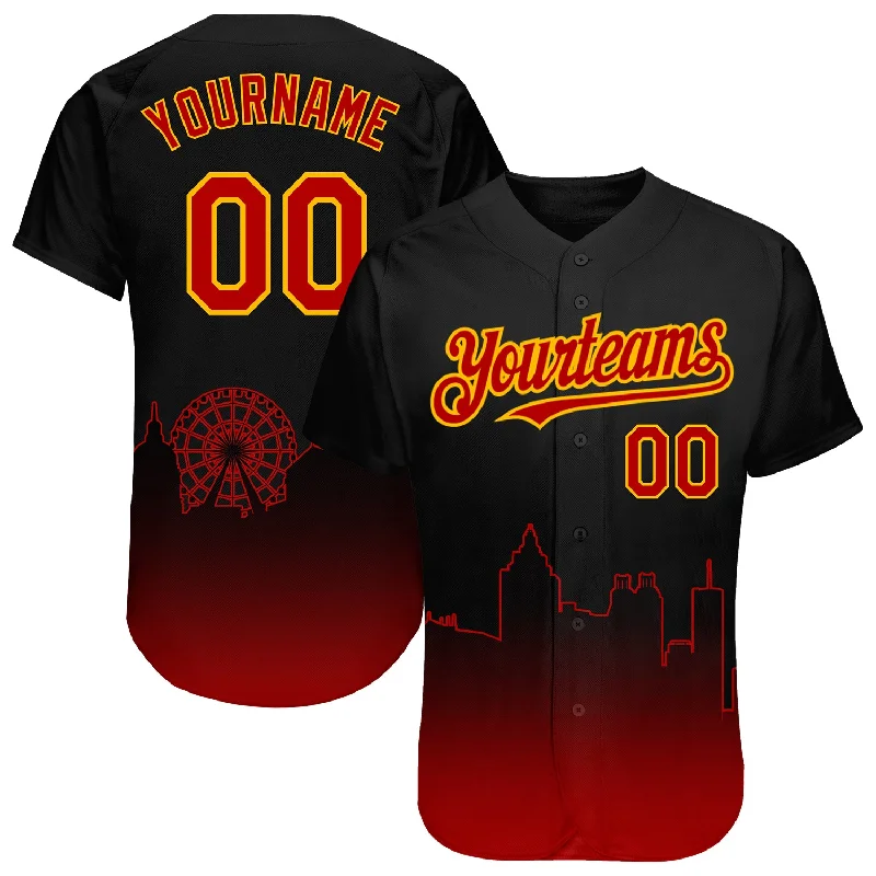 Baseball Jersey for Sports Team Support Apparel-Custom Black Red-Gold 3D Atlanta City Edition Fade Fashion Authentic Baseball Jersey