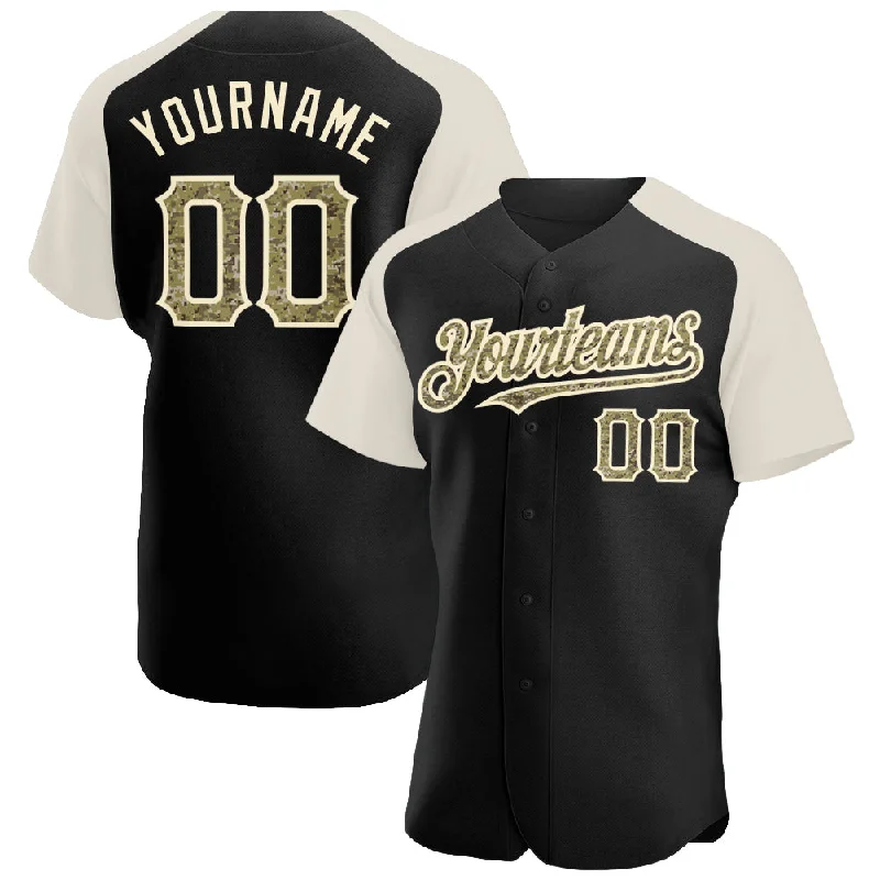 Baseball Jersey for Professional Team Jersey Design-Custom Black Camo-Cream Authentic Raglan Sleeves Baseball Jersey