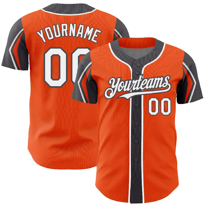 Baseball Jersey for Breathable Design-Custom Orange White-Steel Gray 3 Colors Arm Shapes Authentic Baseball Jersey