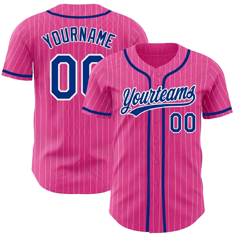 Baseball Jersey for Casual Baseball Supporter Gear-Custom Pink White Pinstripe Royal Authentic Baseball Jersey