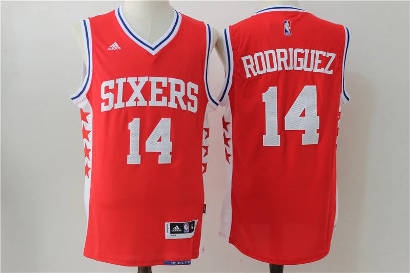 Basketball Jersey for Game Performance and Comfort-76ers 14 Sergio Rodriguez Red Swingman Basketball Jersey