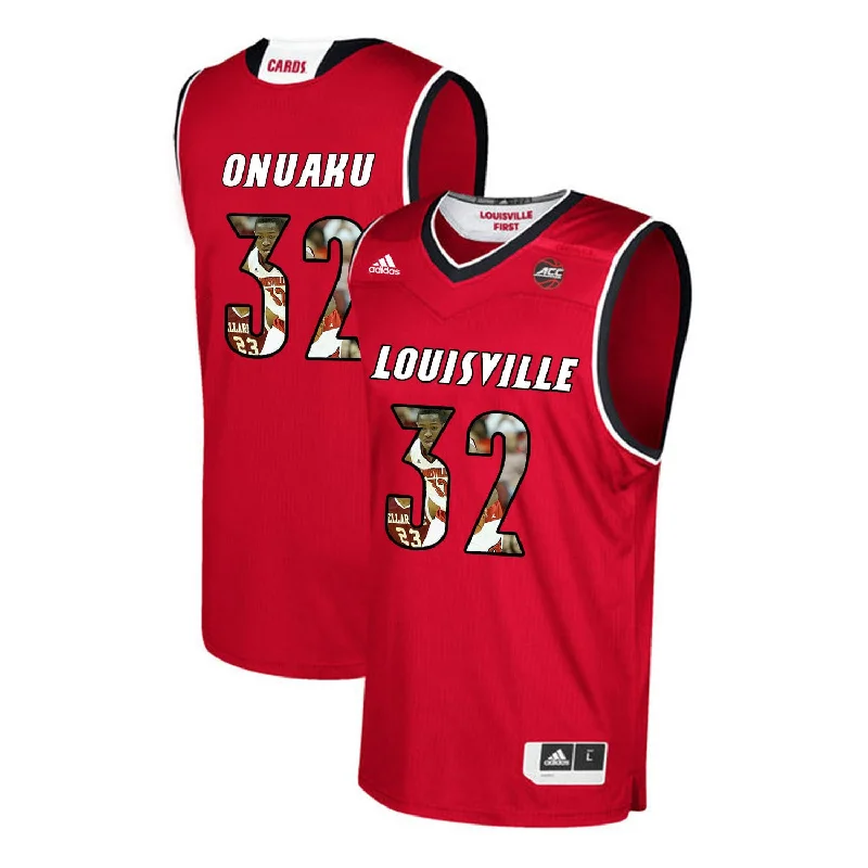 Basketball Jersey for High-Quality Materials for Players-Louisville Cardinals 32 Chinanu Onuaku Red With Portrait Print College Basketball Basketball Jersey