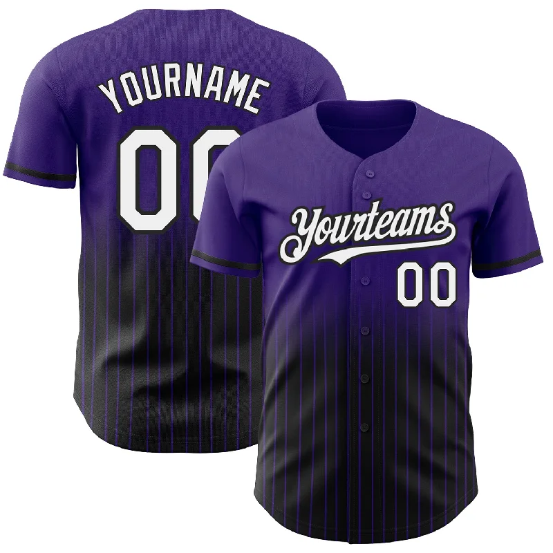 Baseball Jersey for Youth Baseball Teams-Custom Purple Pinstripe White-Black Authentic Fade Fashion Baseball Jersey