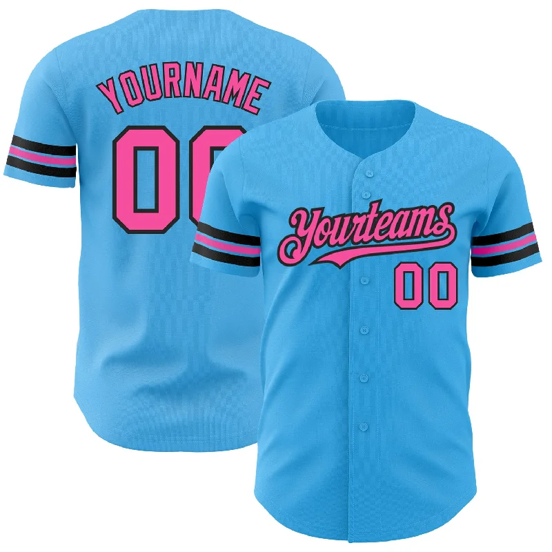 Baseball Jersey for Custom Team Apparel-Custom Sky Blue Pink-Black Authentic Baseball Jersey