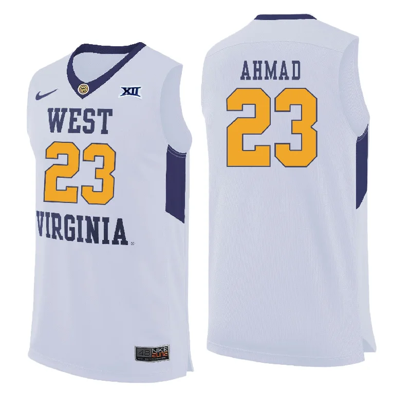 Basketball Jersey for Custom Fan Jerseys-West Virginia Mountaineers 23 Esa Ahmad White College Basketball Basketball Jersey