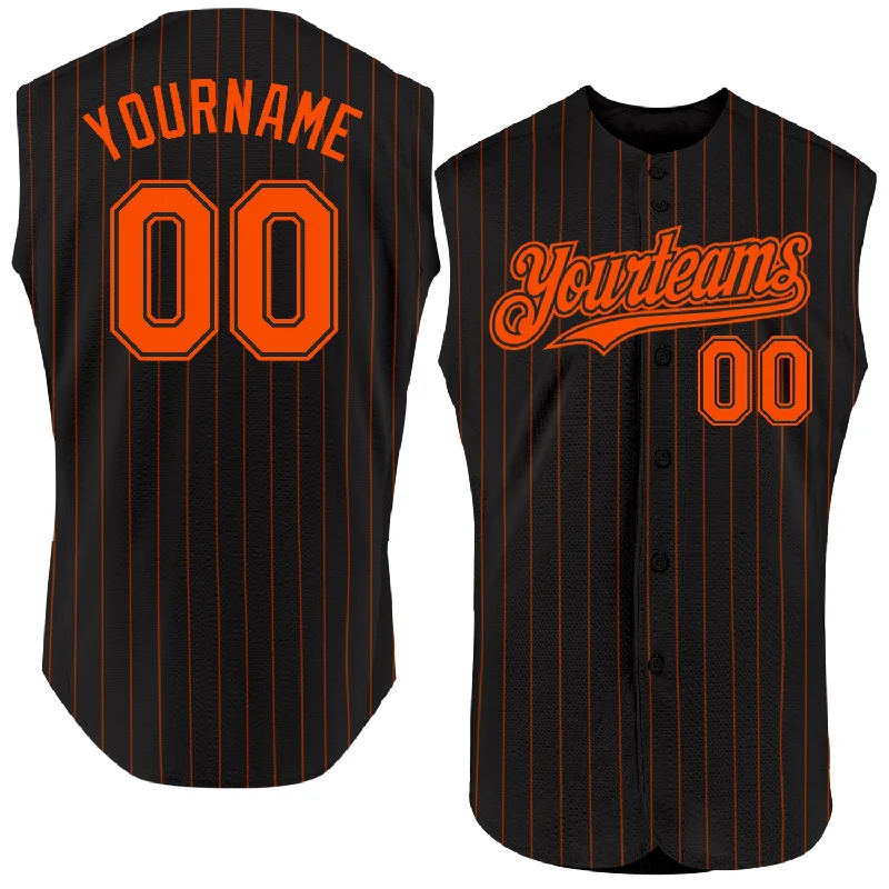 Baseball Jersey for Custom Sports Uniforms-Custom Black Orange Pinstripe Orange Authentic Sleeveless Baseball Jersey