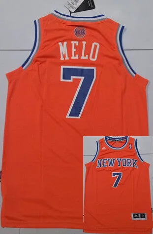 Basketball Jersey for Game Night Wear-Knicks 7 Melo Orange New Revolution 30 Basketball Jerseys